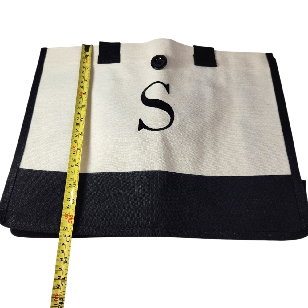 Canvas Monogram “S” Tote Bag Black Cream Cotton Large Shopper Shoulder Bag NWOT - Picture 11 of 12